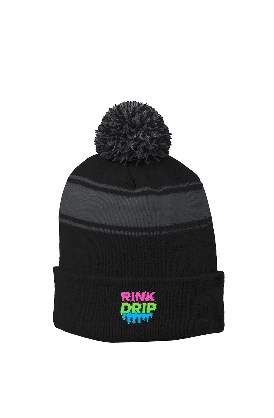 Rink Drip Stripe Pom Beanie – Neon Fade Edition