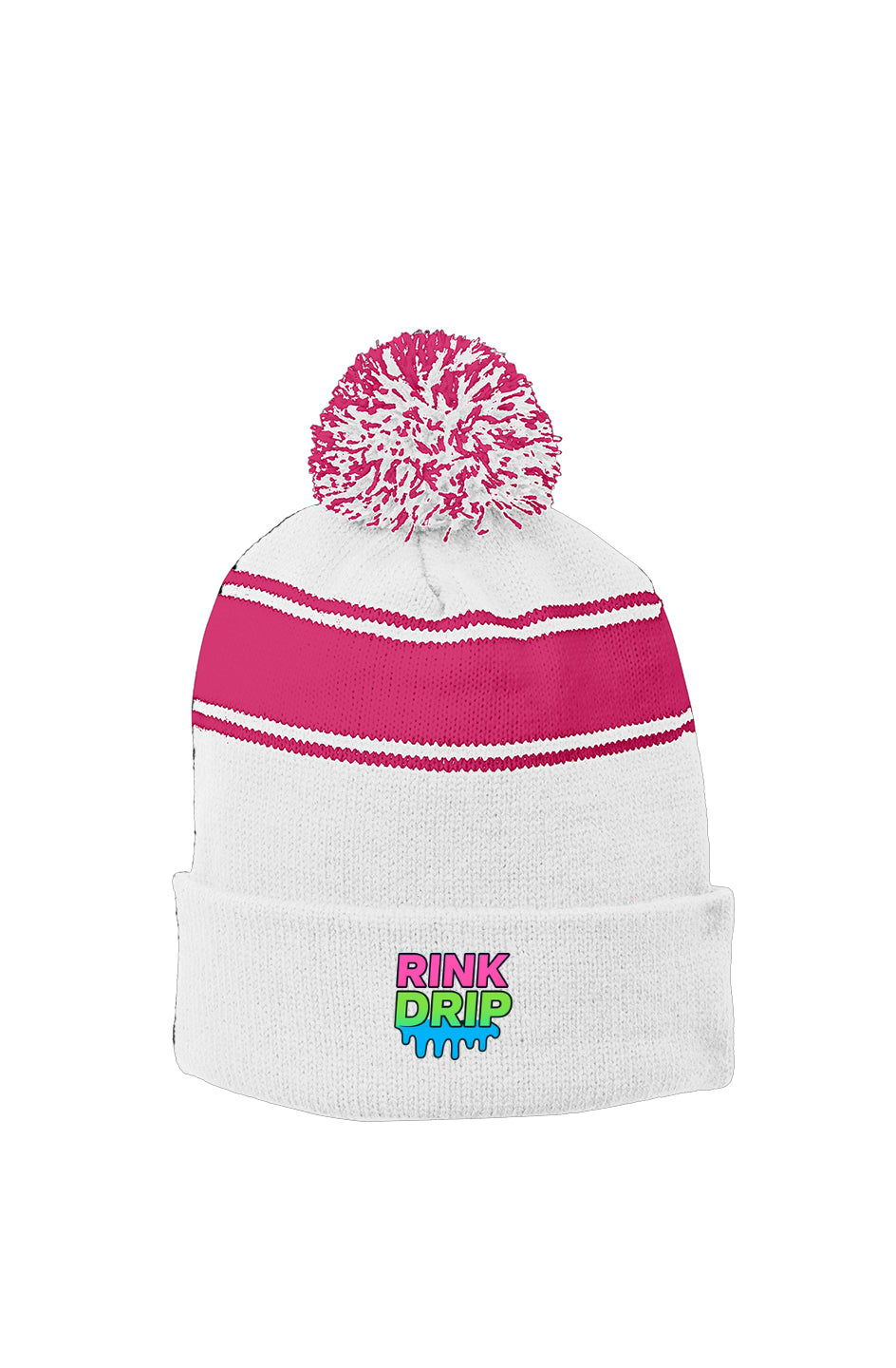 Rink Drip Stripe Pom Beanie – Neon Fade Edition