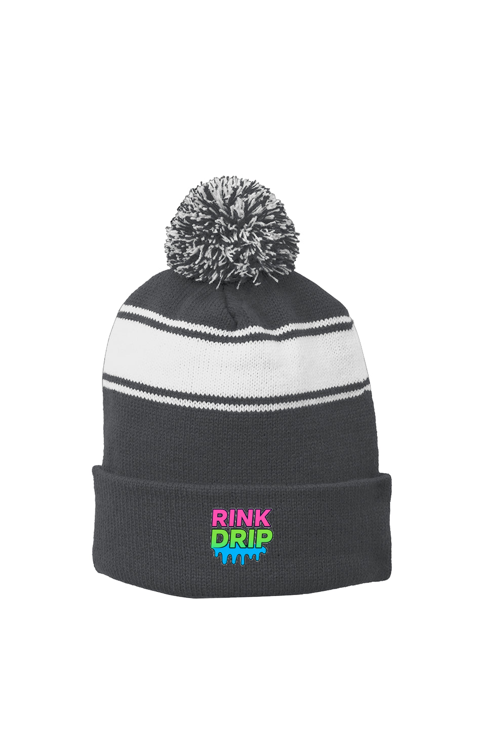 Rink Drip Stripe Pom Beanie – Neon Fade Edition