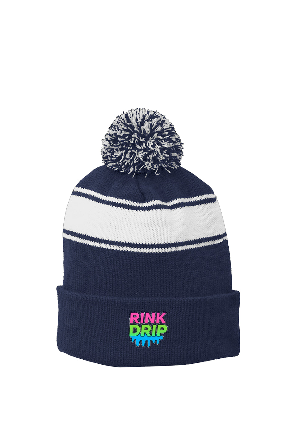Rink Drip Stripe Pom Beanie – Neon Fade Edition