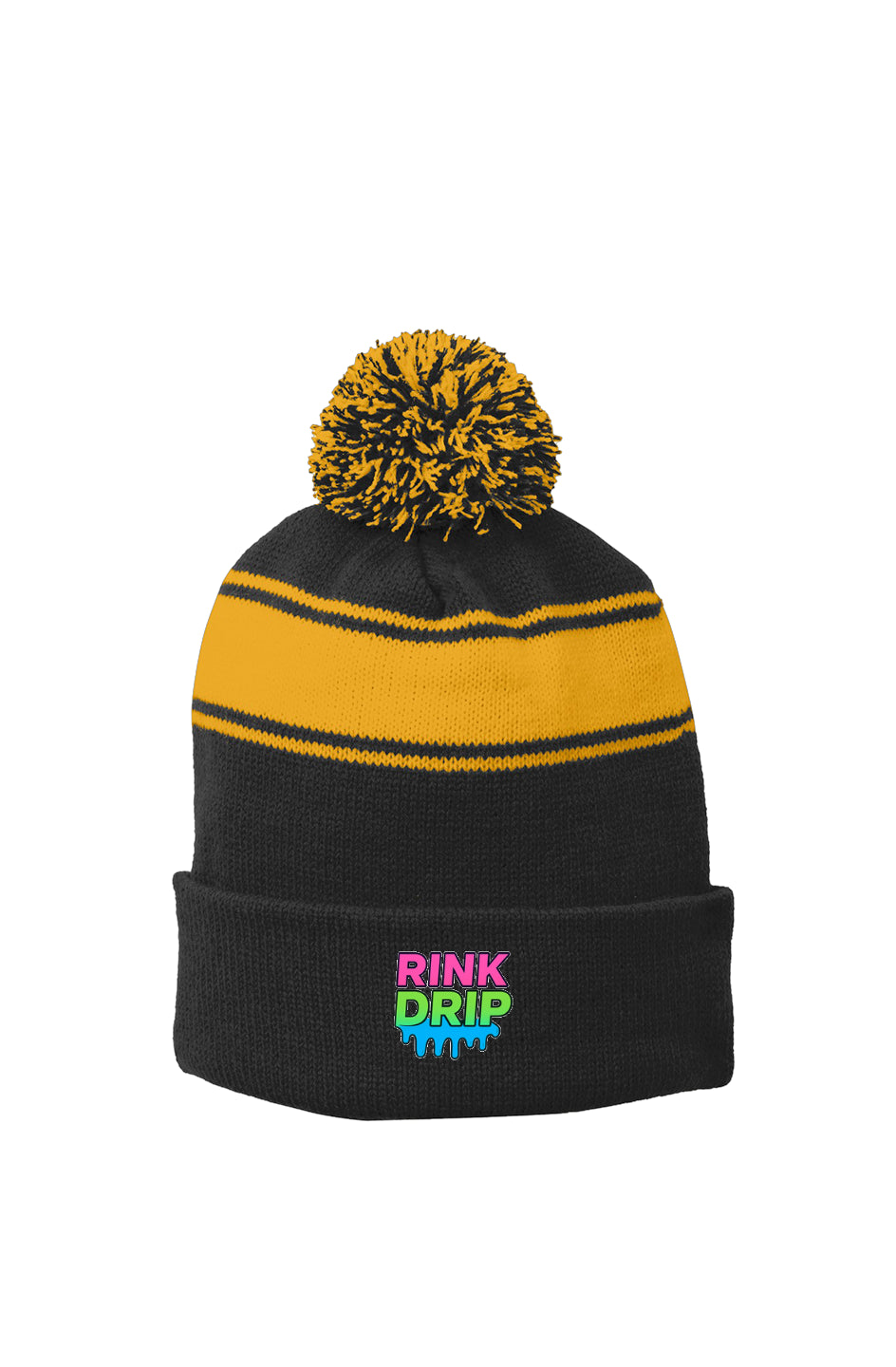 Rink Drip Stripe Pom Beanie – Neon Fade Edition