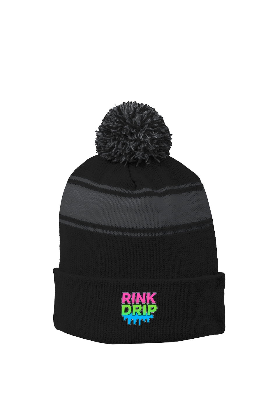Rink Drip Stripe Pom Beanie – Neon Fade Edition