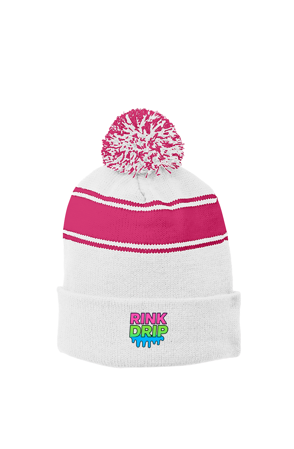 Rink Drip Stripe Pom Beanie – Neon Fade Edition