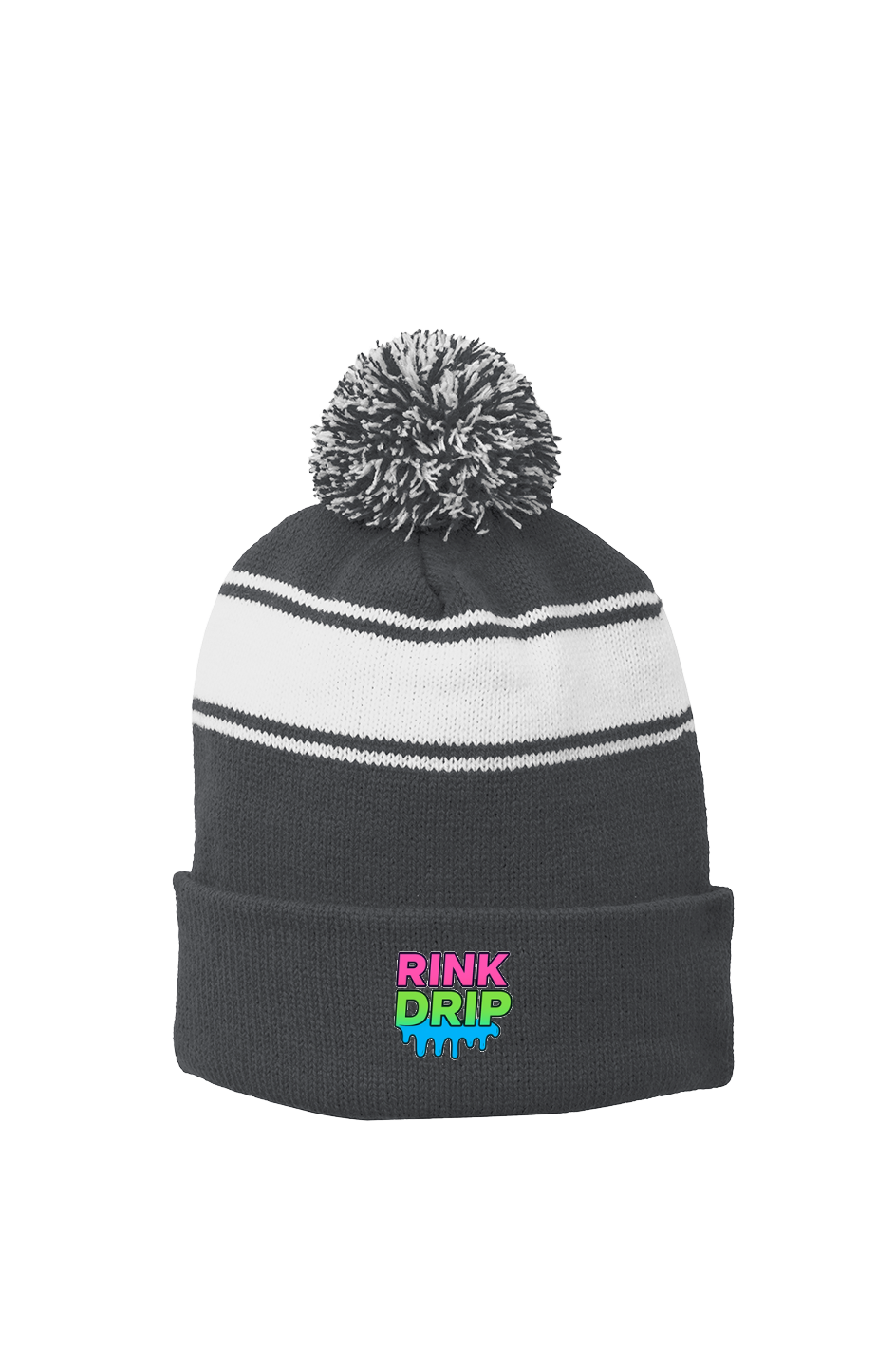 Rink Drip Stripe Pom Beanie – Neon Fade Edition