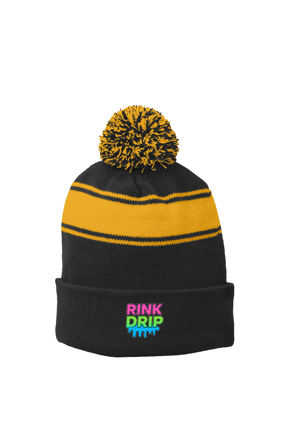 Rink Drip Stripe Pom Beanie – Neon Fade Edition